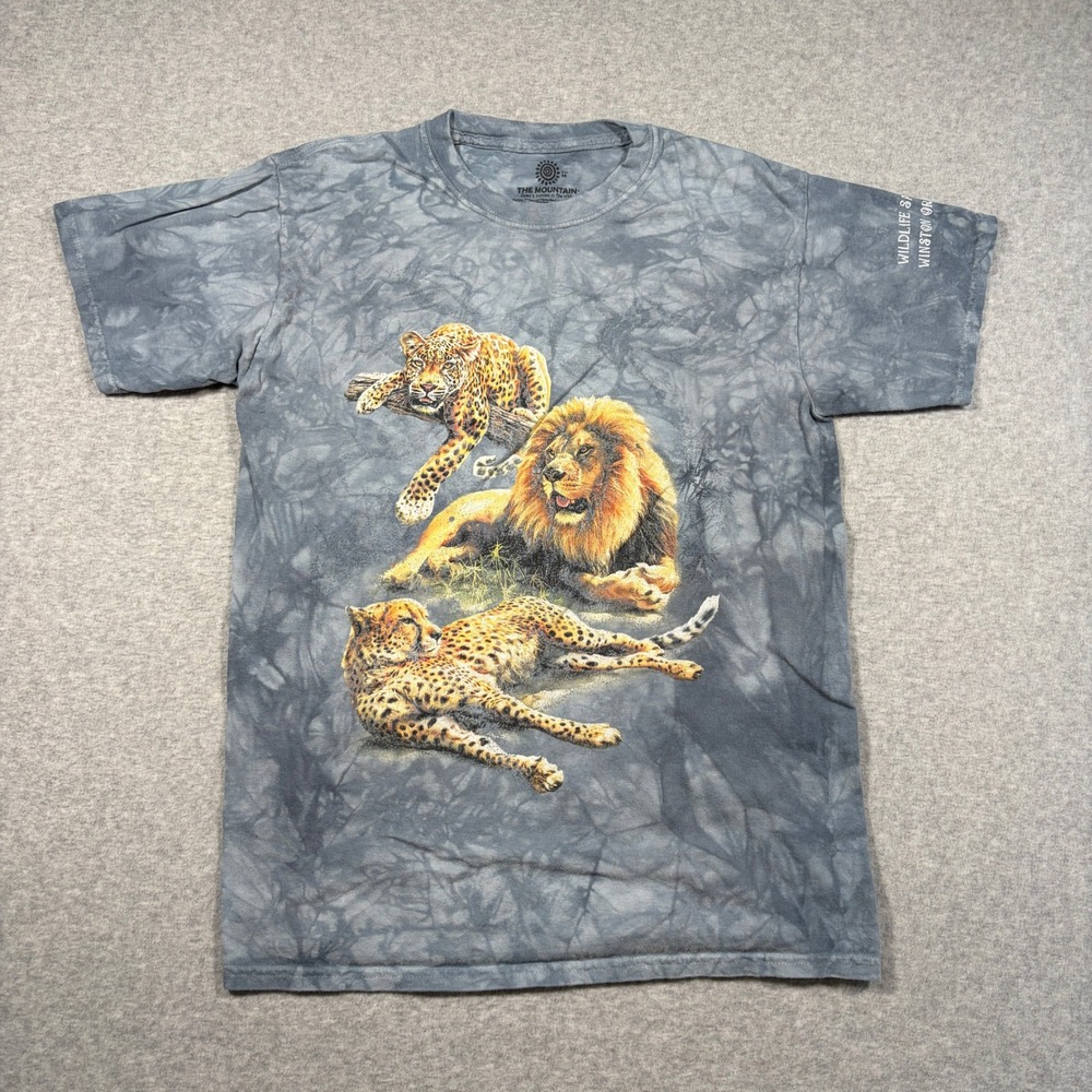 The Mountain T Shirt Mens Medium Gray Tie Dye Wildlife Safari Lion Leopard Cat